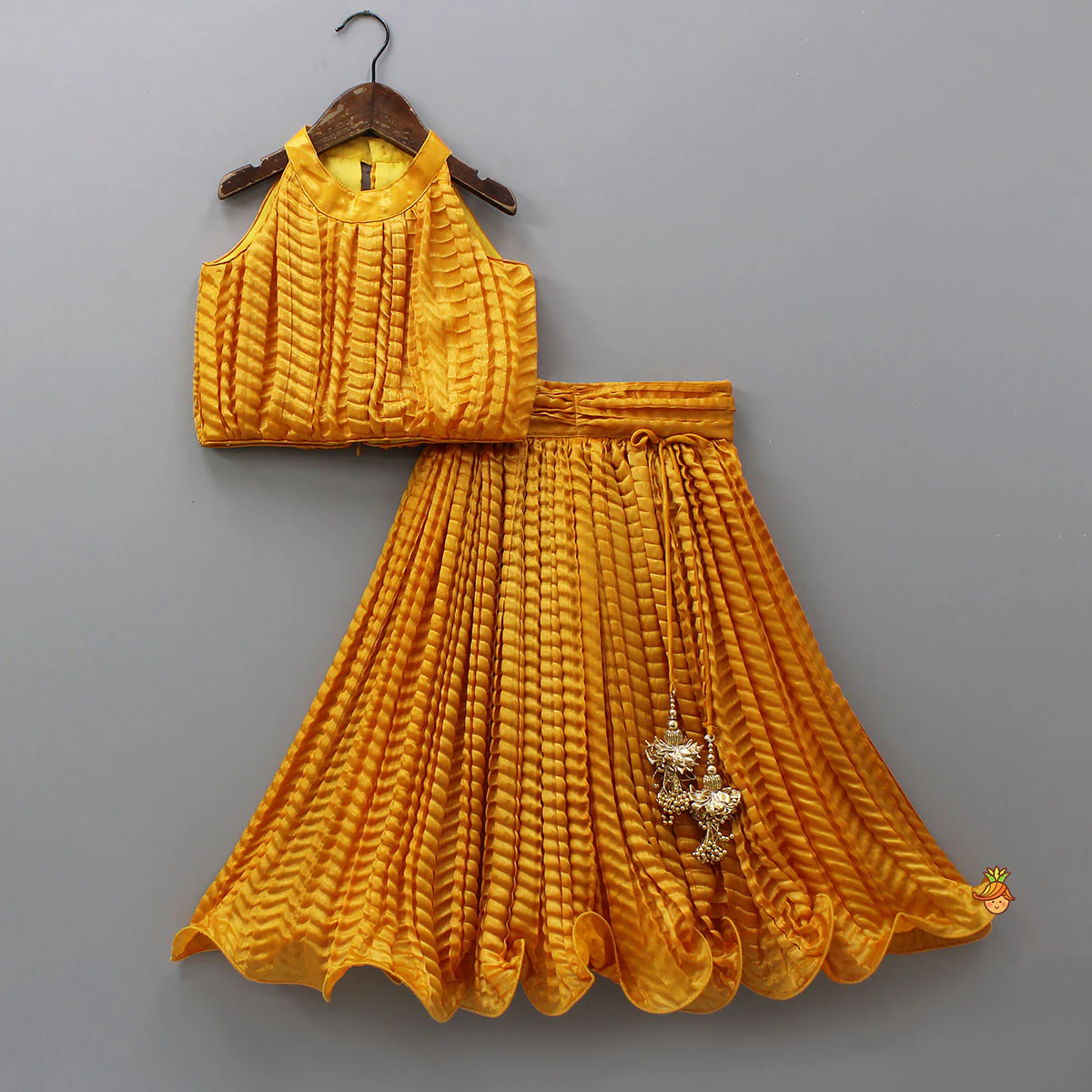 Beautiful Shimmery Halter Neck Top With Lehenga