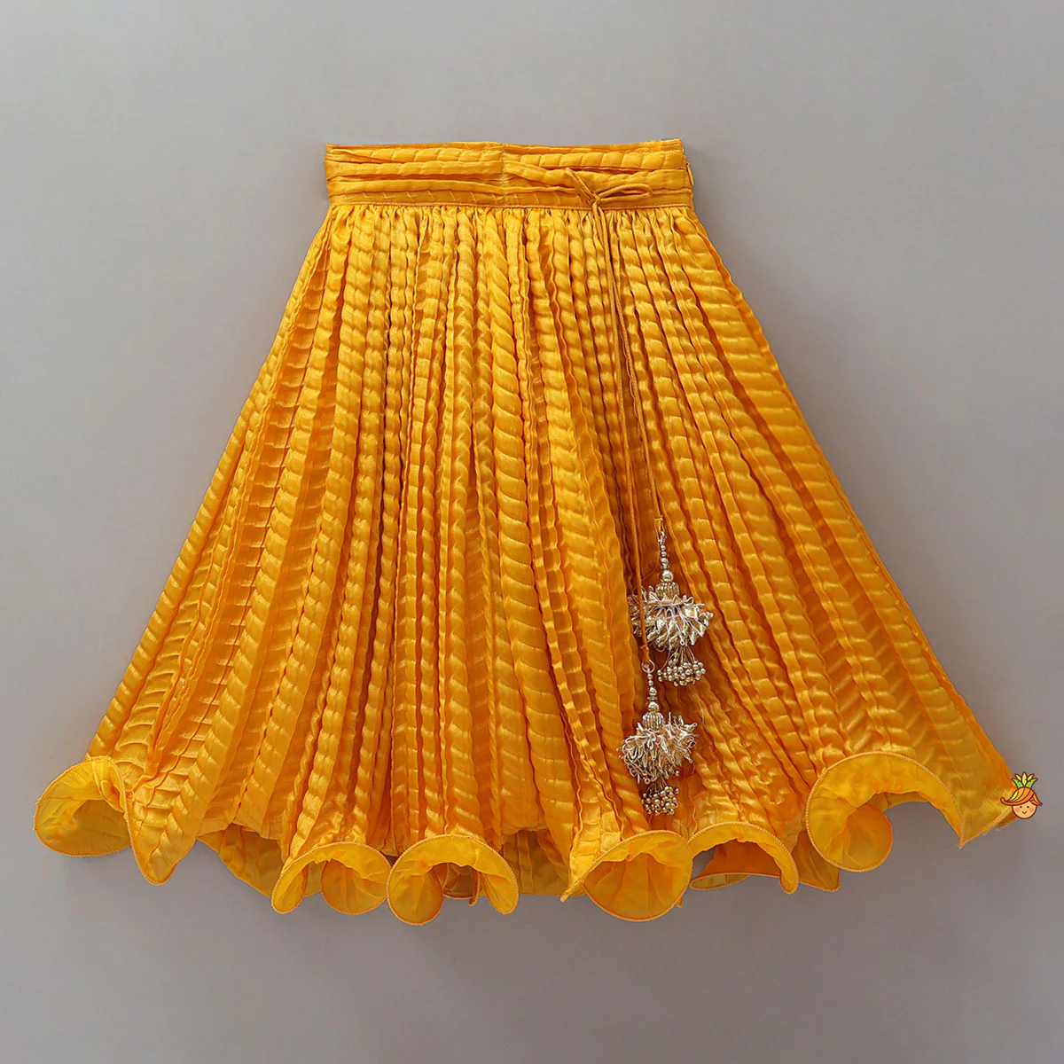 Beautiful Yellow Shimmery Halter Neck Top With Lehenga - Image 4