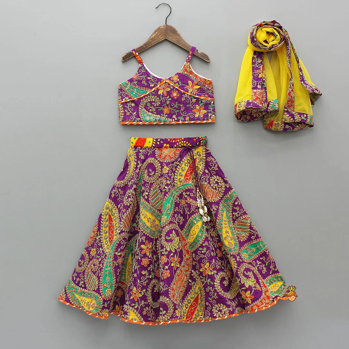 Beautifully Heavy Embroidered Strappy Top And Lehenga With Contrasting Dupatta