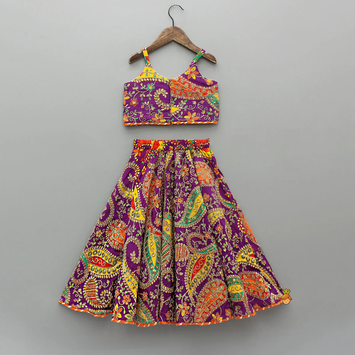 Beautifully Heavy Embroidered Strappy Top And Lehenga With Contrasting Dupatta - Image 2