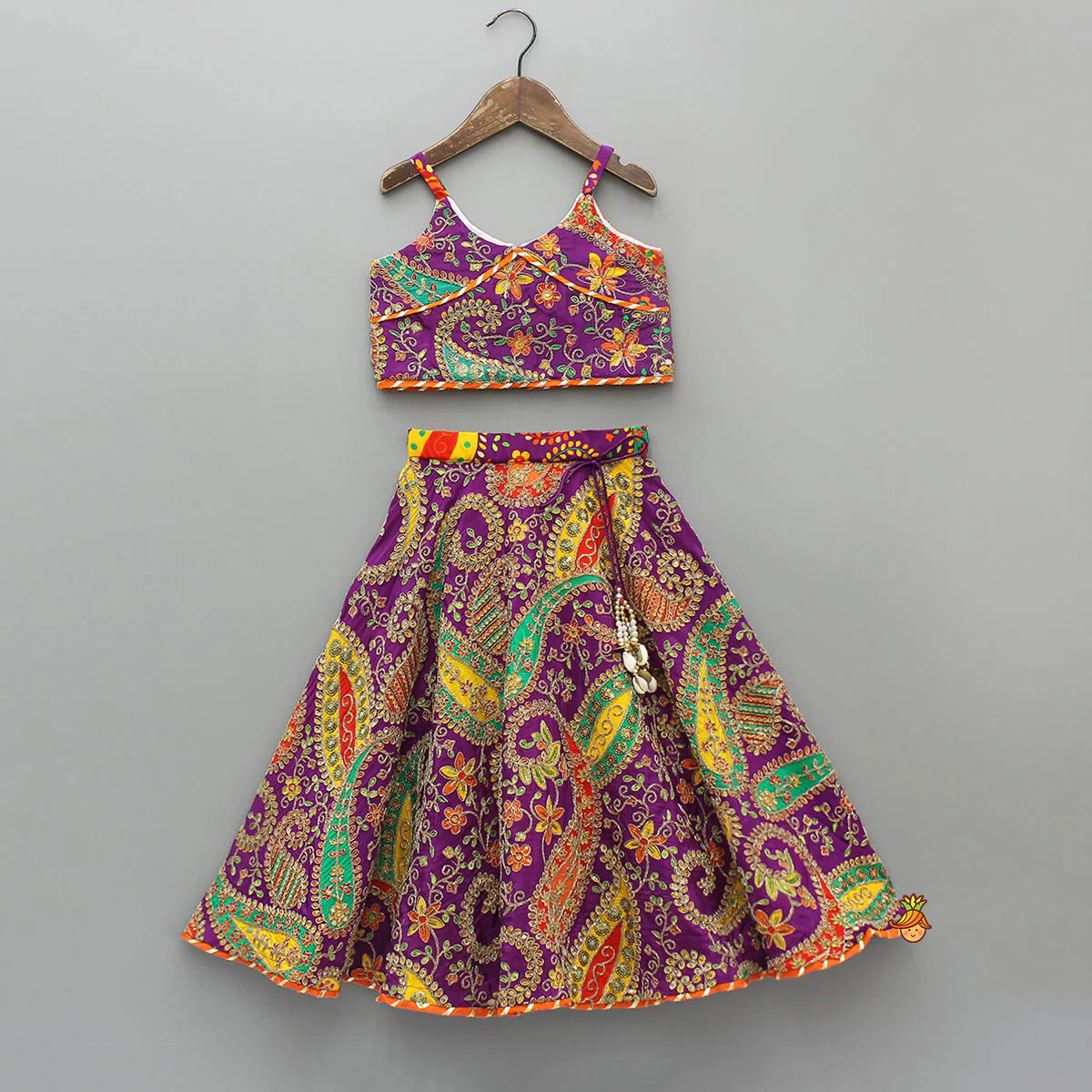 Beautifully Heavy Embroidered Strappy Top And Lehenga With Contrasting Dupatta - Image 3