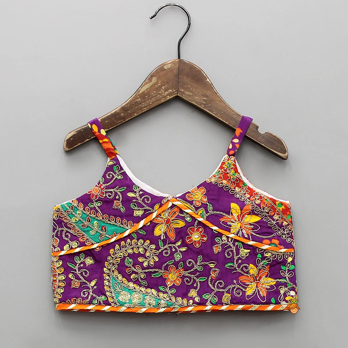 Beautifully Heavy Embroidered Strappy Top And Lehenga With Contrasting Dupatta - Image 4