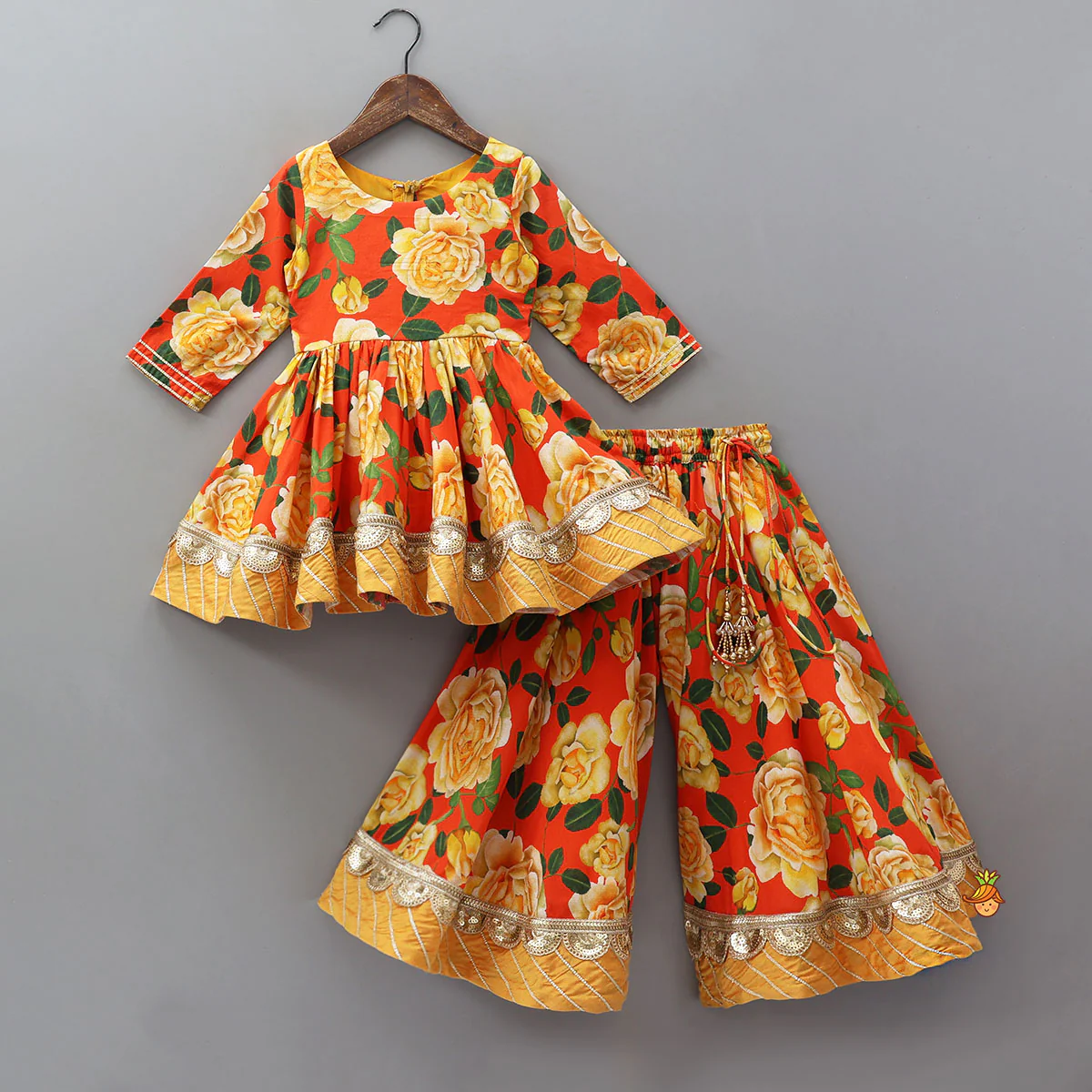 Beautifully Printed Kurti With Flared Palazzo And Matching Dupatta - Image 3
