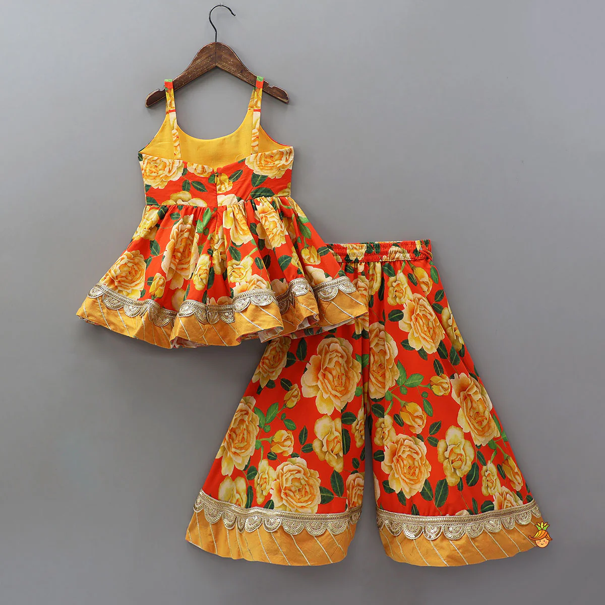 Beautifully Printed Strappy Kurti With Flared Palazzo And Matching Dupatta - Image 2