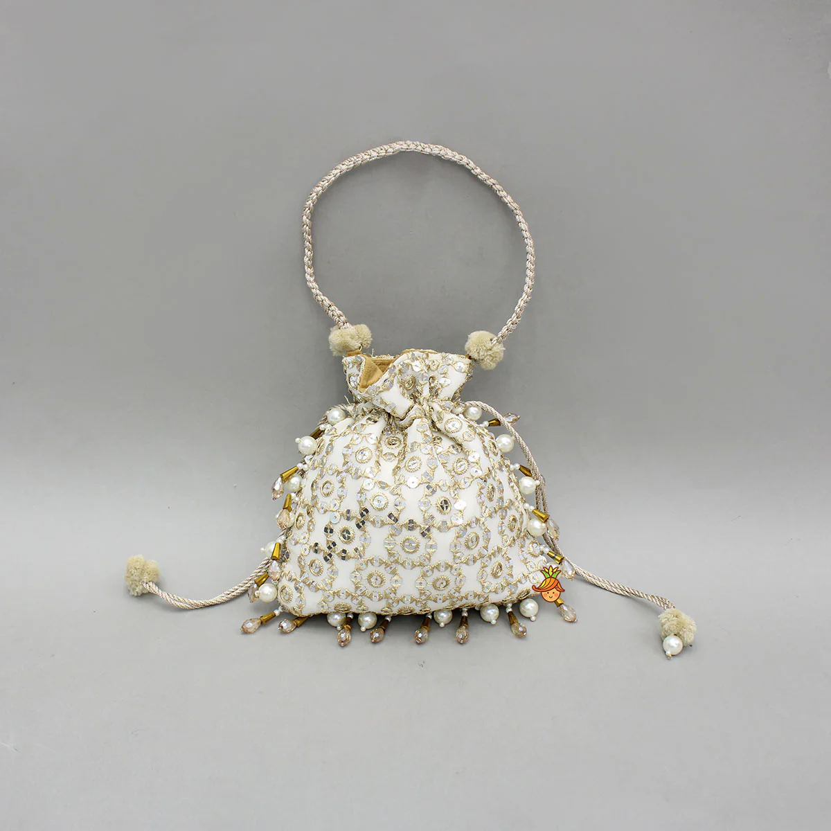 Beige Embroidered Potli Bag