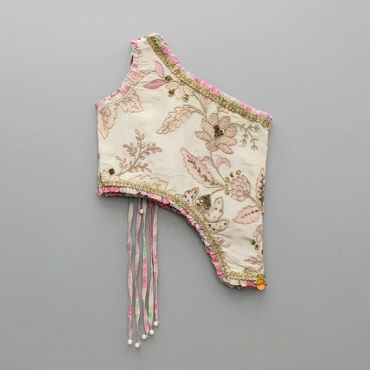 Beige Embroidered Top With Crush Tissue Palazzo - Image 3