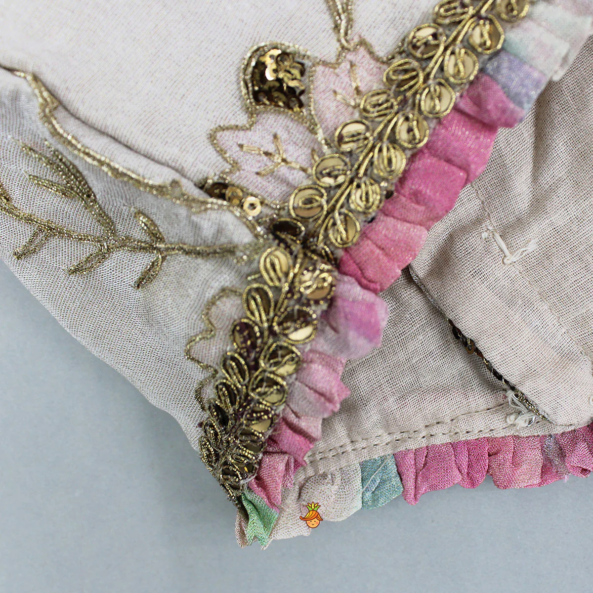 Beige Embroidered Top With Crush Tissue Palazzo - Image 5