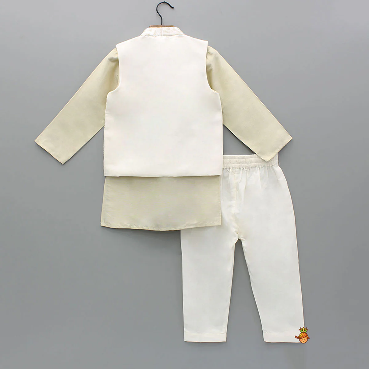 Beige Kurta With Embroidered Jacket And Pant - Image 2
