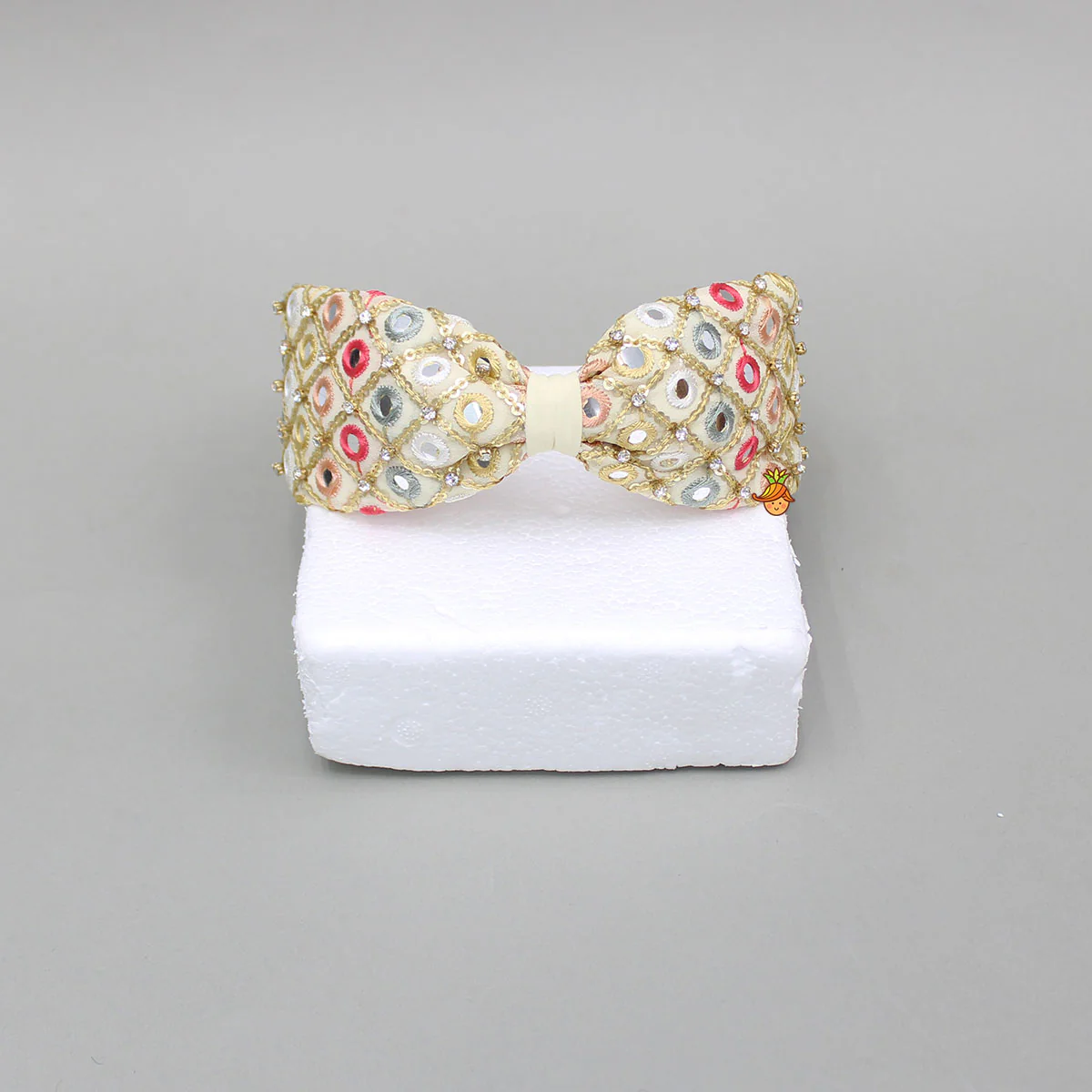 Beige Multicolour Faux Mirror Embroidered Hairband - Image 2