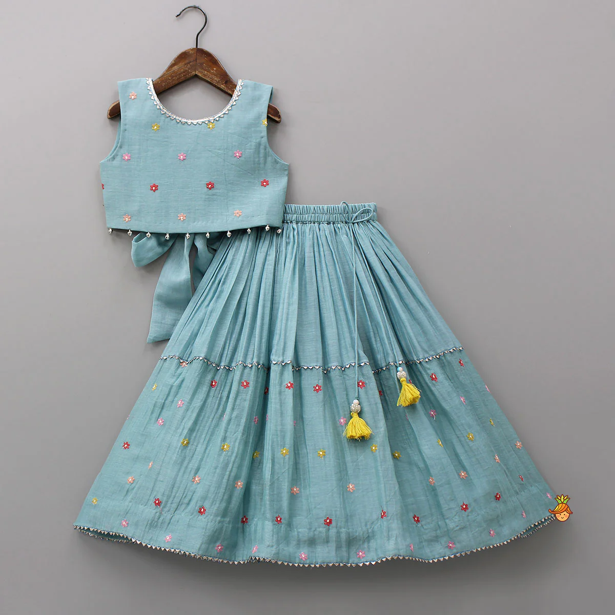 Bells-Enhanced Blue Top And Lehenga