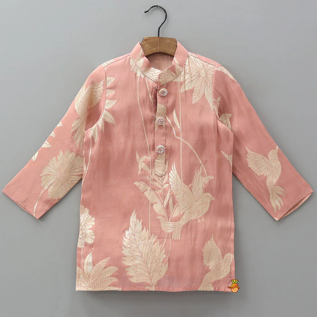 Bird Motif Detailed Shimmery Kurta And Dhoti - Image 3