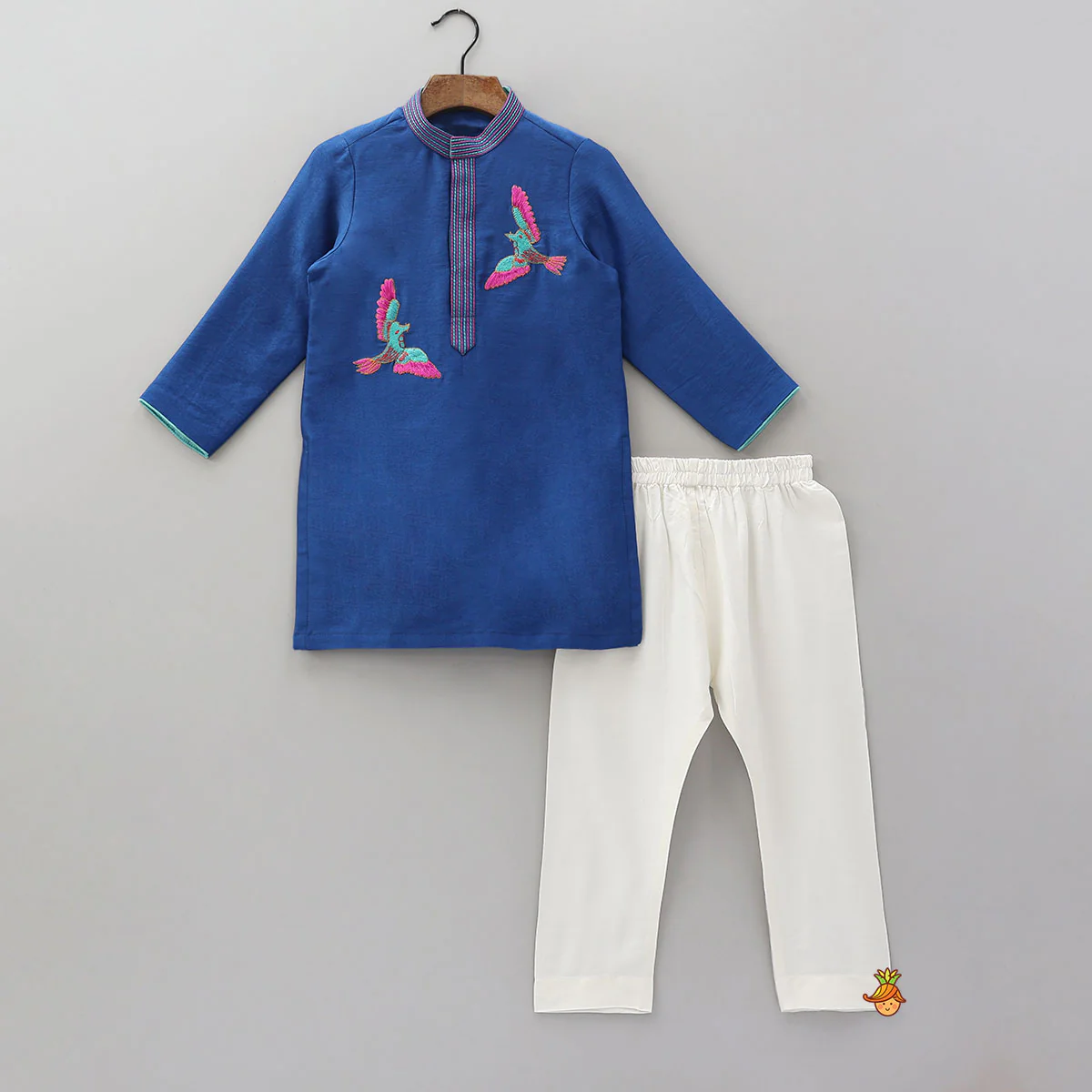 Bird Motif Embroidered Kurta And Pyjama