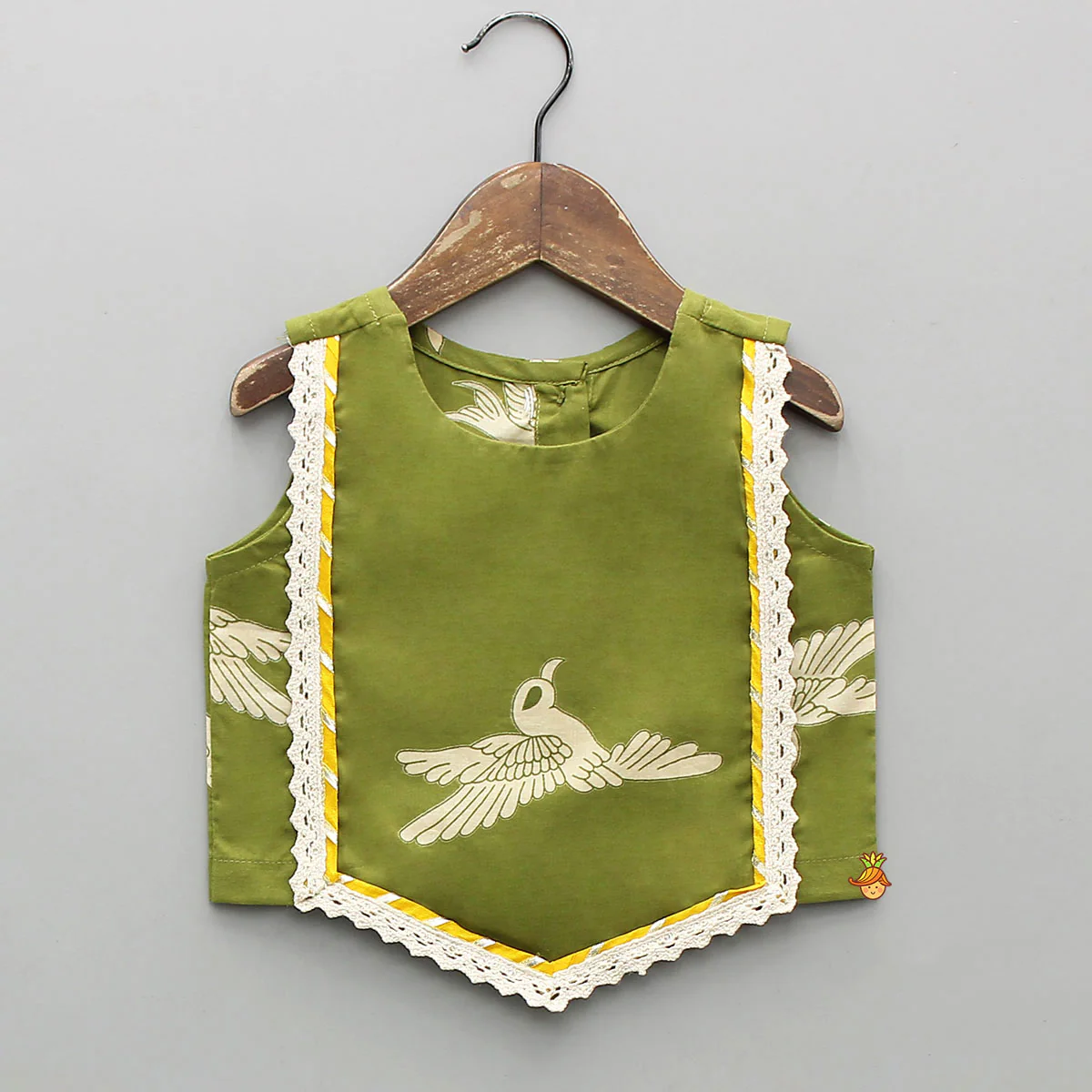 Bird-Printed Sleeveless Top With Tiered Lehenga - Image 3