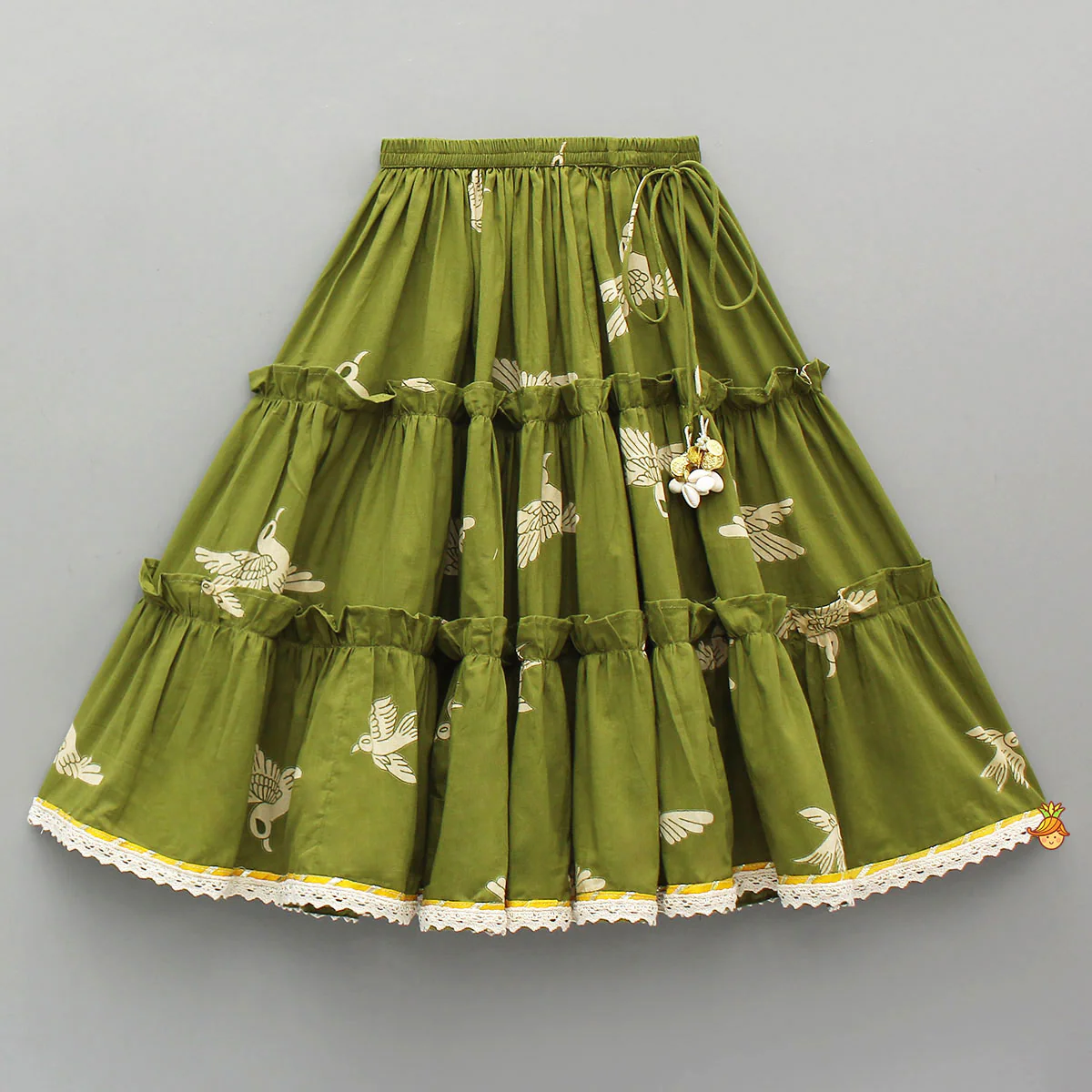 Bird-Printed Sleeveless Top With Tiered Lehenga - Image 4