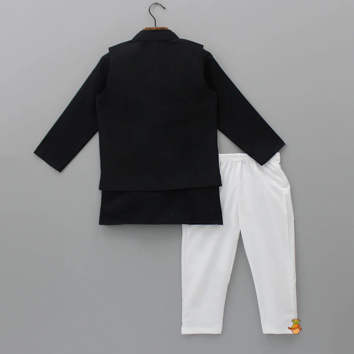 Black Embroidered Kurta With Jacket And Pyjama - Image 2