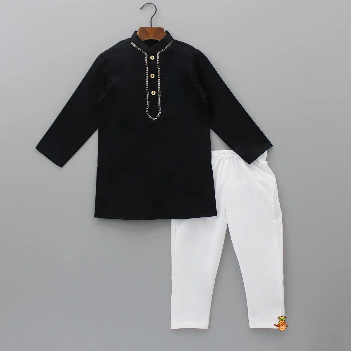 Black Embroidered Kurta With Jacket And Pyjama - Image 3