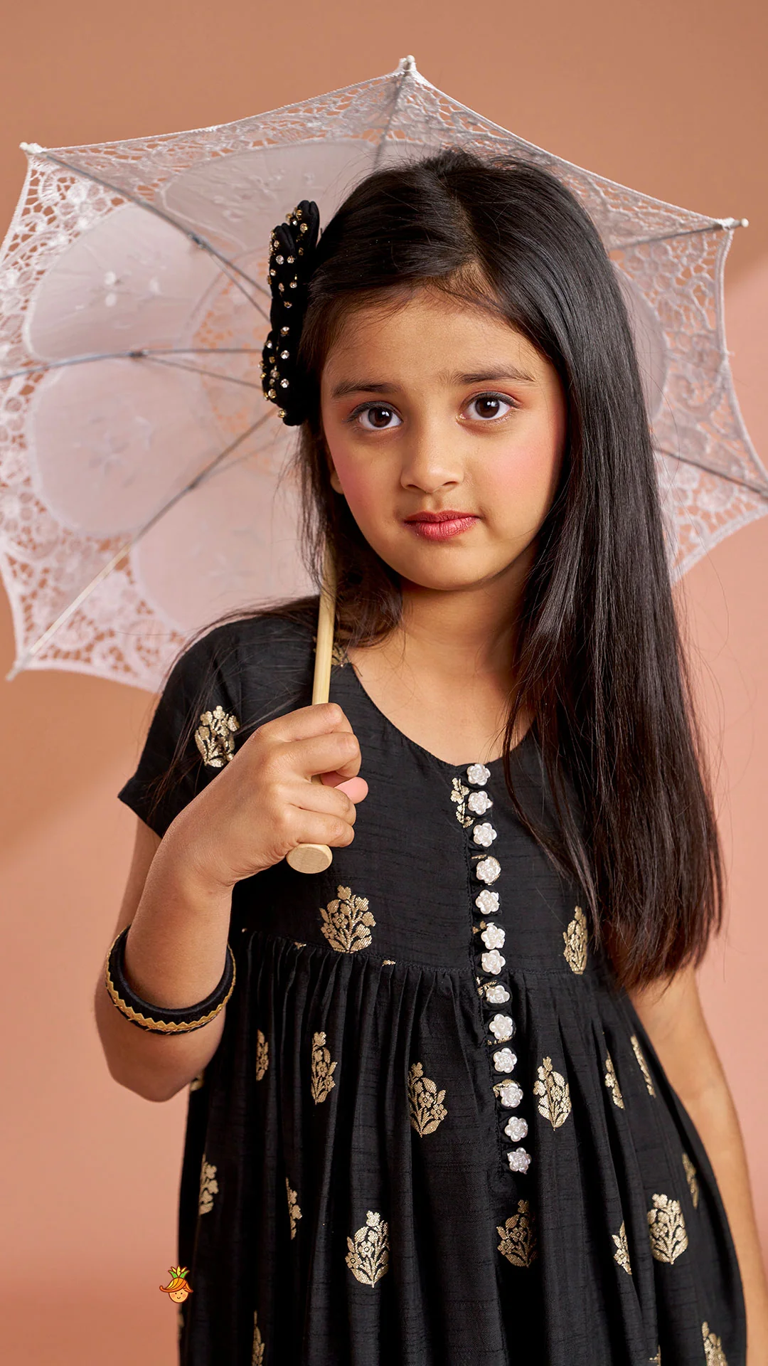 Black Embroidered Scalloped Hem Kurti - Image 6