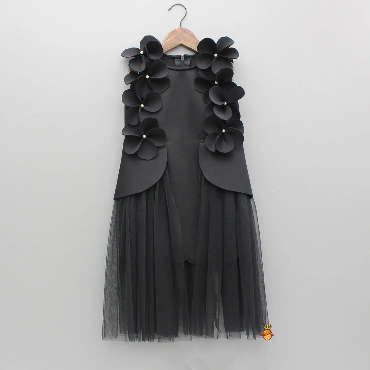 Black Flowers Adorned Net Panel Dress