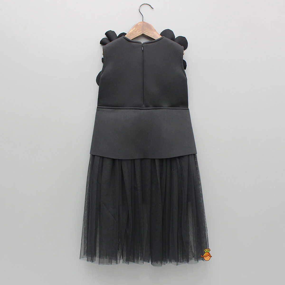 Black Flowers Adorned Net Panel Dress - Image 2