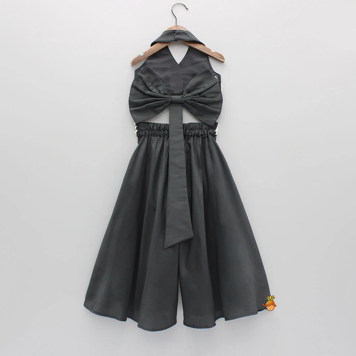 Black Halter Neck Top With Back Bow Detail And Flared Palazzo - Image 2