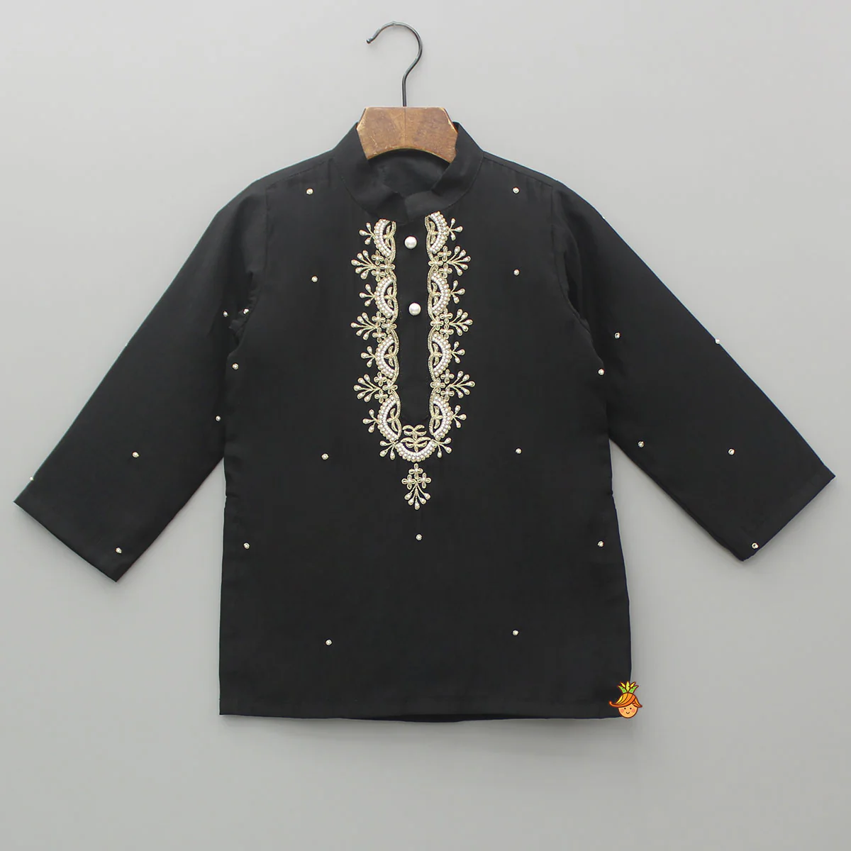 Black Hand Embroidered Kurta And Pyjama - Image 3