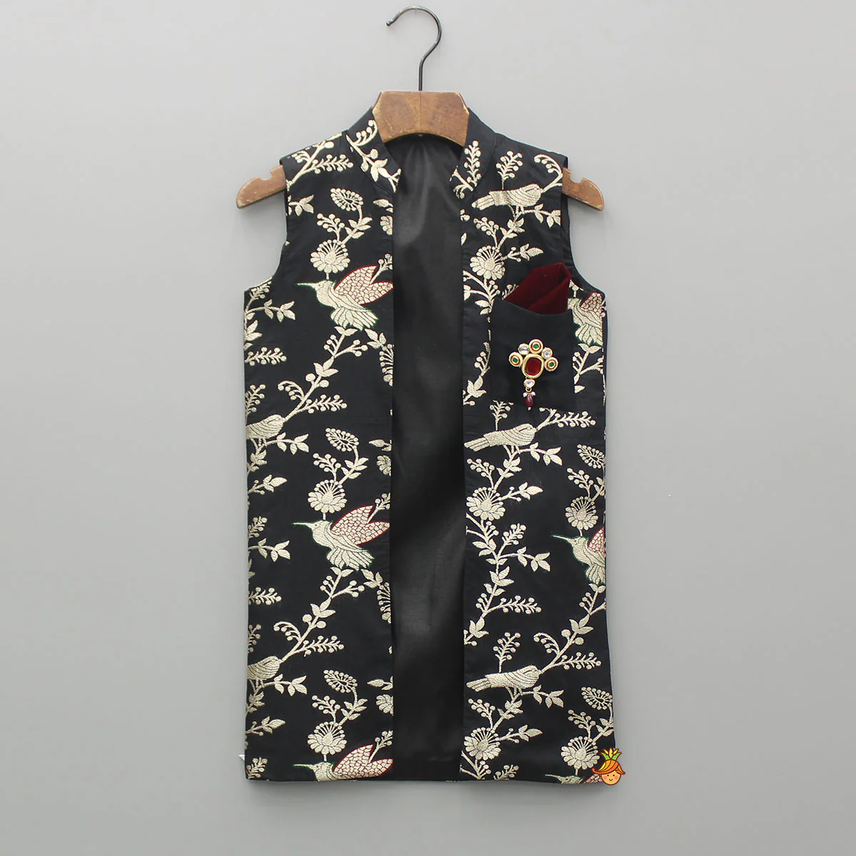 Black Kurta With Embroidered Jacket And Pyjama - Image 6