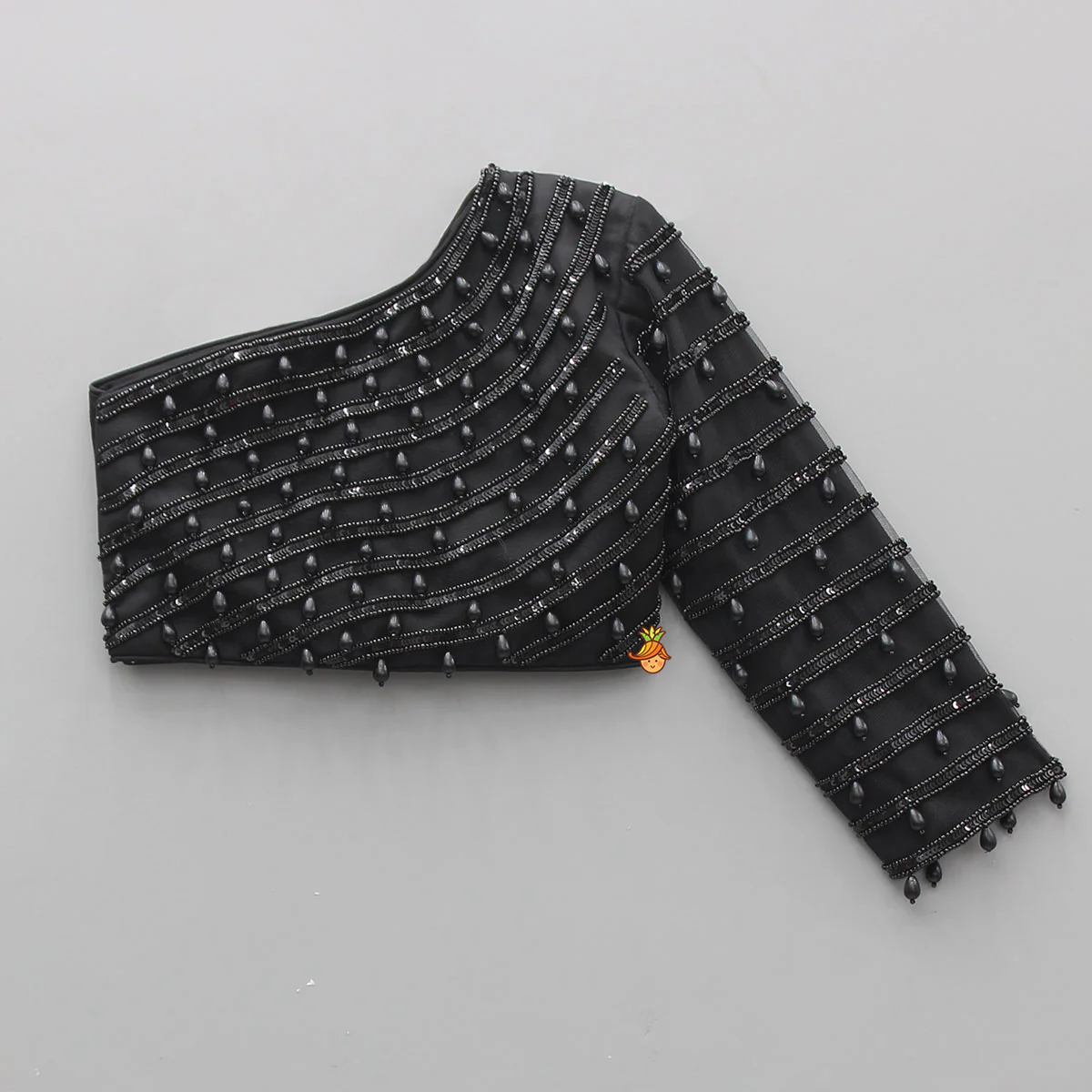 Black One Shoulder Top With Drape Style Skirt - Image 3