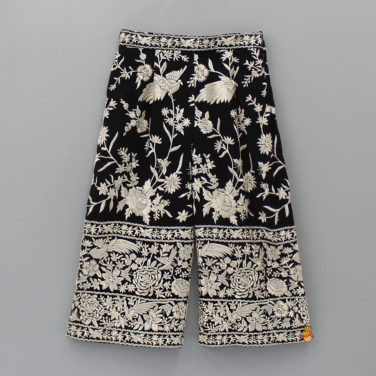 Black Top With Pom Poms Detailed Embroidered Cape And Palazzo - Image 5