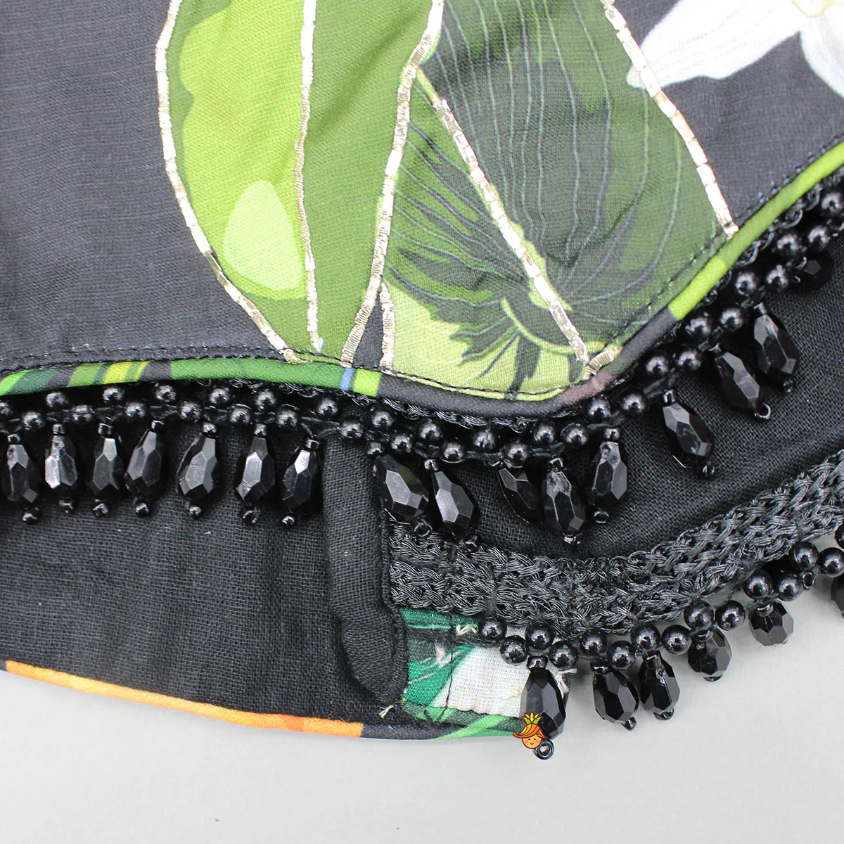 Black Tropical Print Strappy Top With Lehenga - Image 10