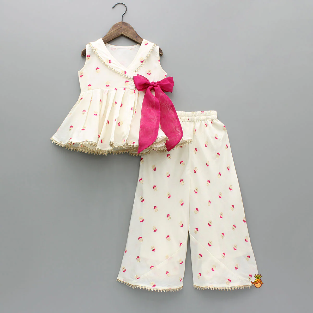 Block Print Off-White Kurta And Palazzo Set