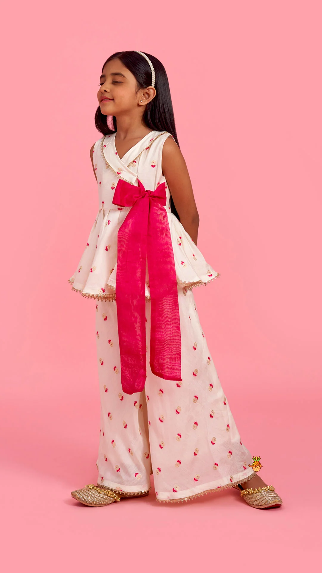 Block Print Off-White Kurta And Palazzo Set - Image 4