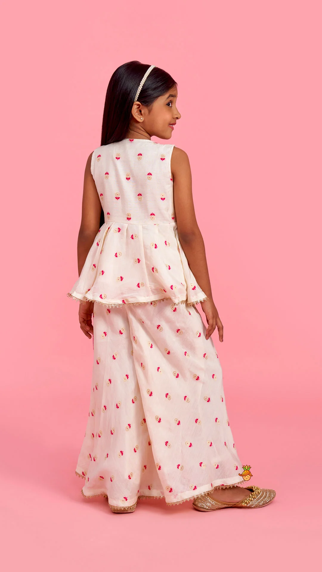 Block Print Off-White Kurta And Palazzo Set - Image 6