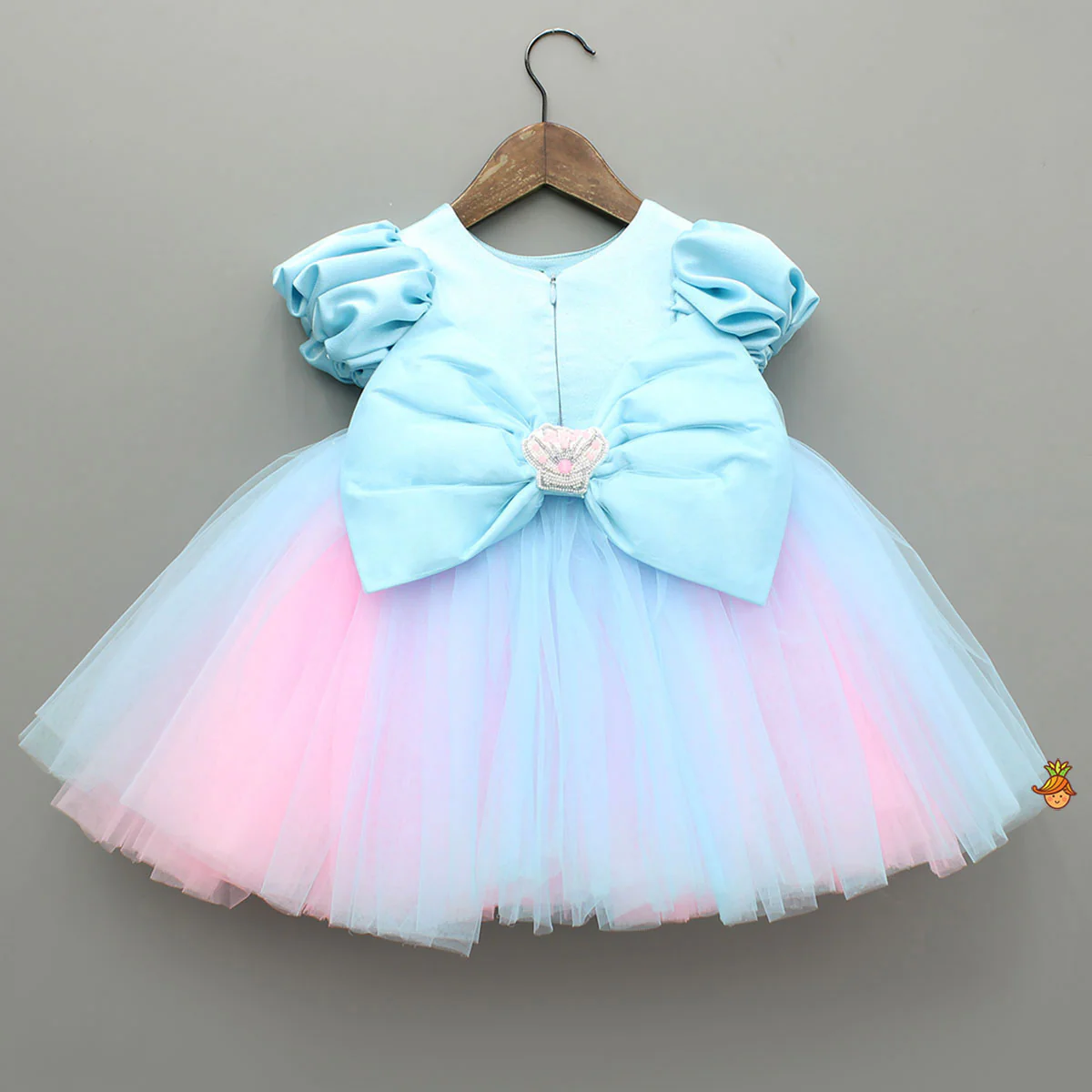 Blue And Pink Satin Dress With Sea Creature Embroidery - Image 2