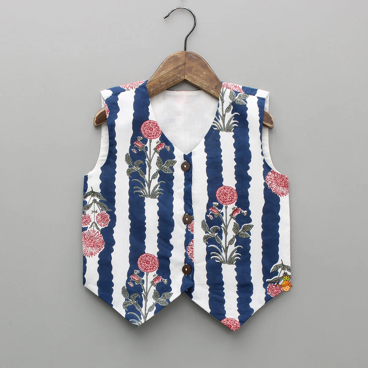 Blue And White Floral Printed Waistcoat Style Top With Skirt - Image 3