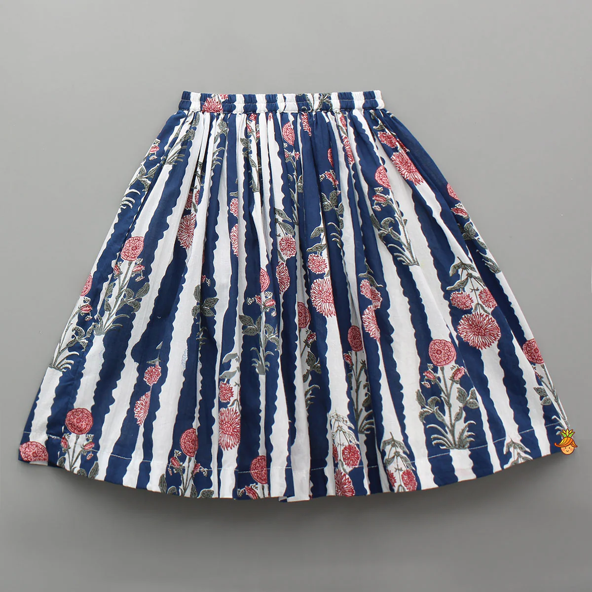 Blue And White Floral Printed Waistcoat Style Top With Skirt - Image 4