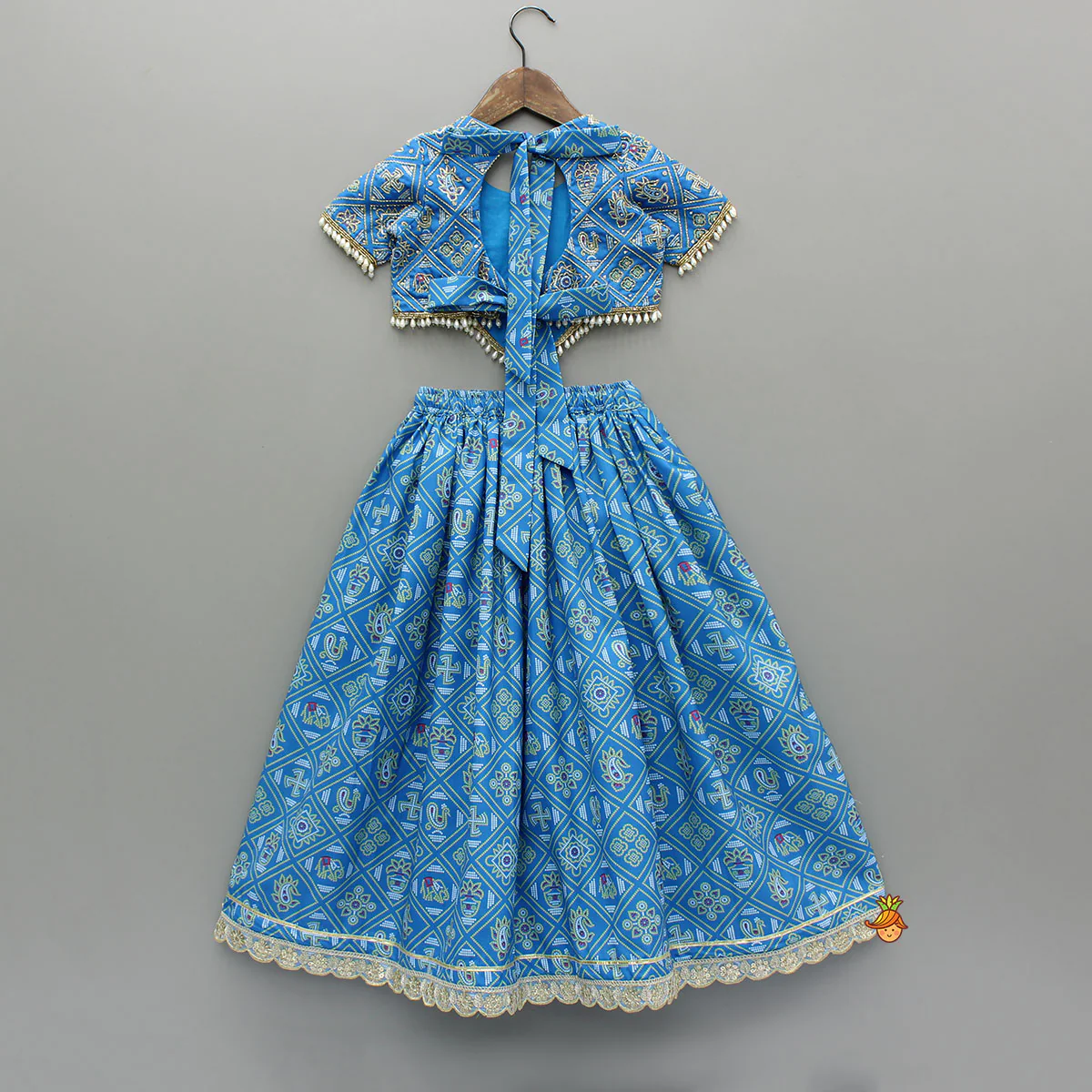 Blue Bandhani Printed Top With Lehenga And Dupatta - Image 2