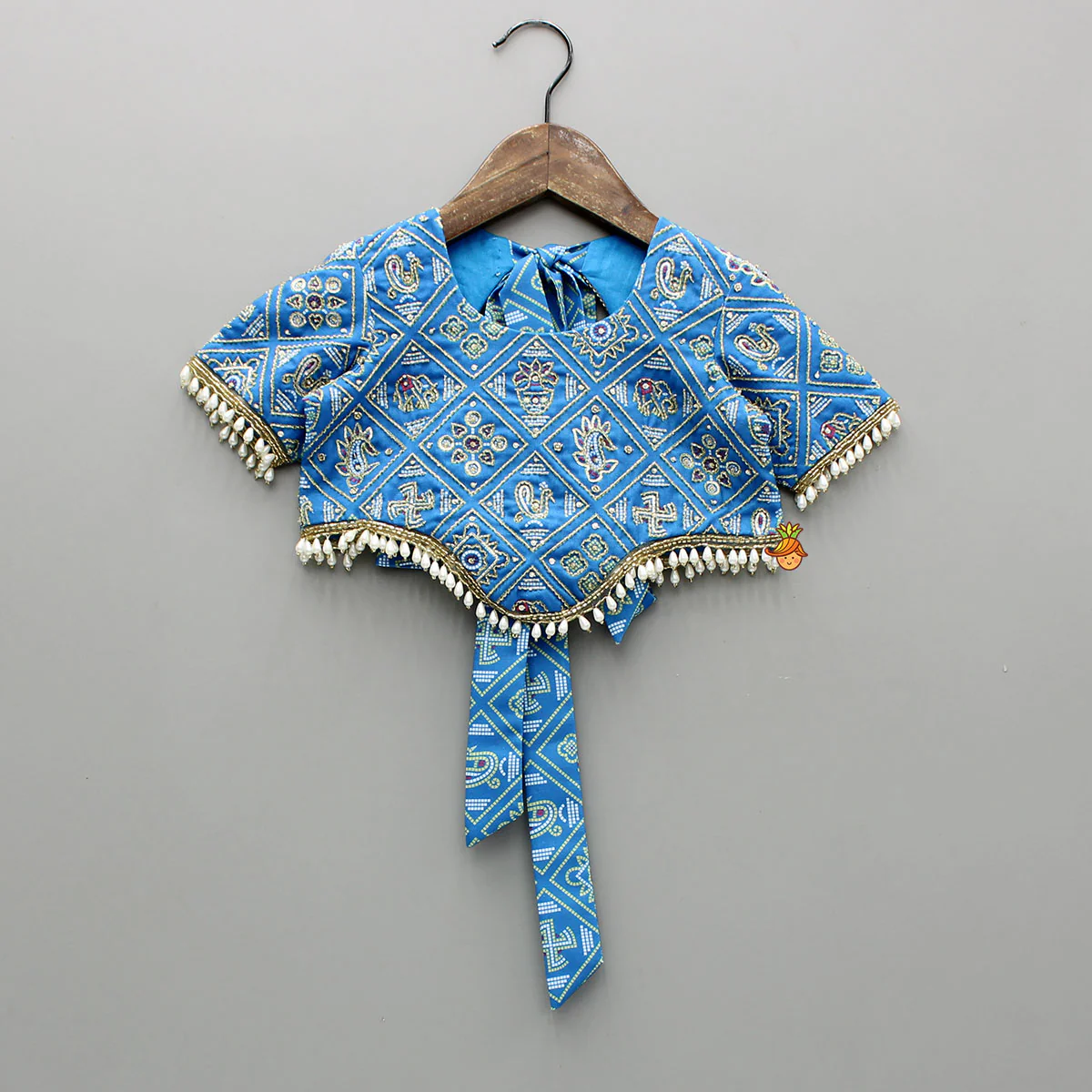 Blue Bandhani Printed Top With Lehenga And Dupatta - Image 4