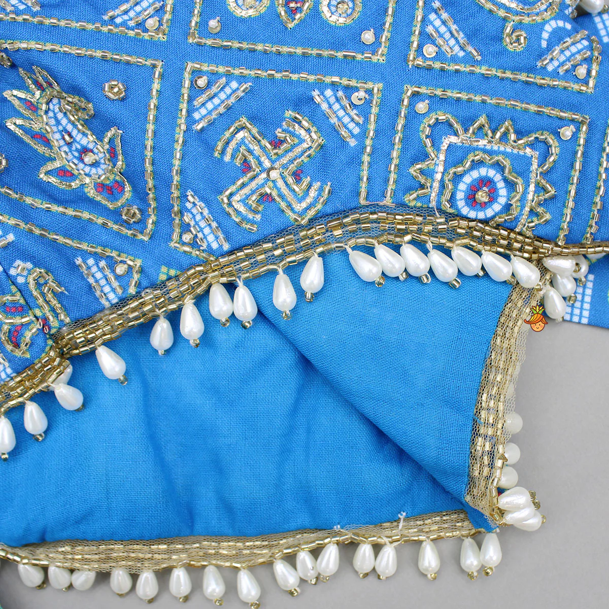 Blue Bandhani Printed Top With Lehenga And Dupatta - Image 6