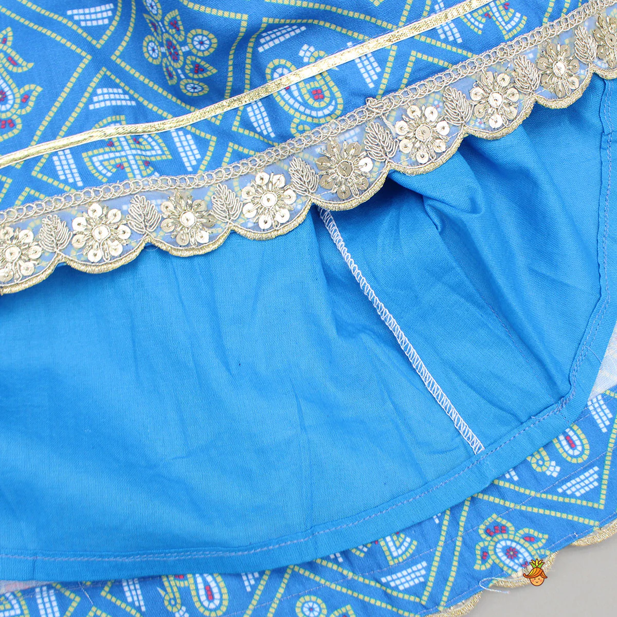 Blue Bandhani Printed Top With Lehenga And Dupatta - Image 7