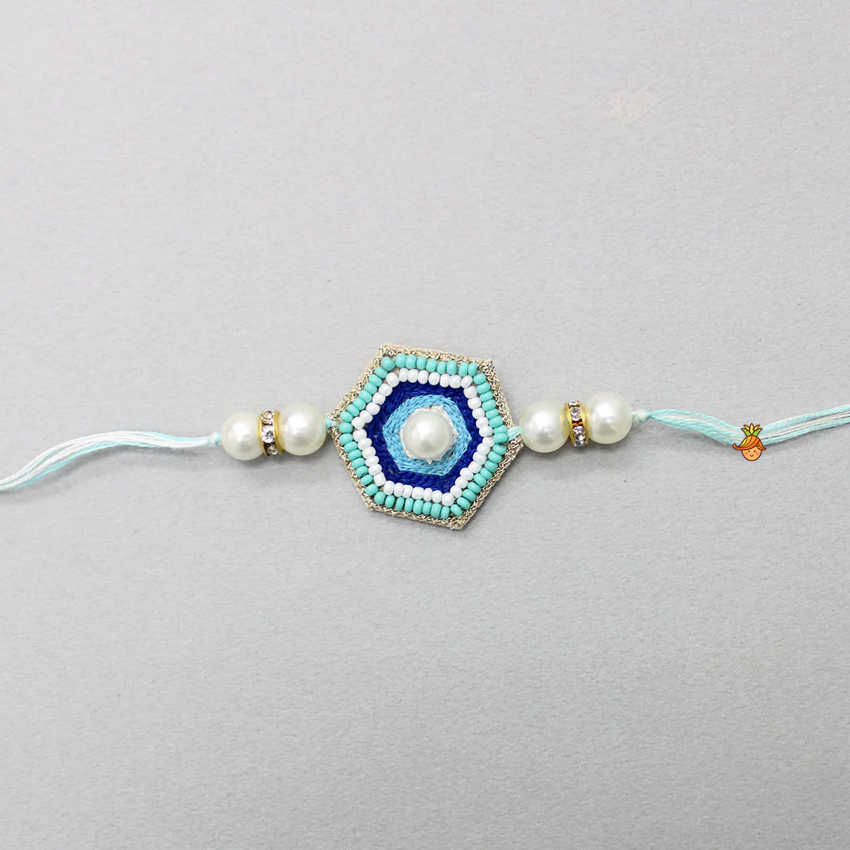 Blue Beaded Patch Rakhi - Image 3