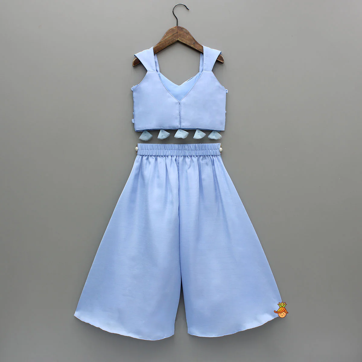 Blue Draped Embellished Top With Palazzo - Image 2