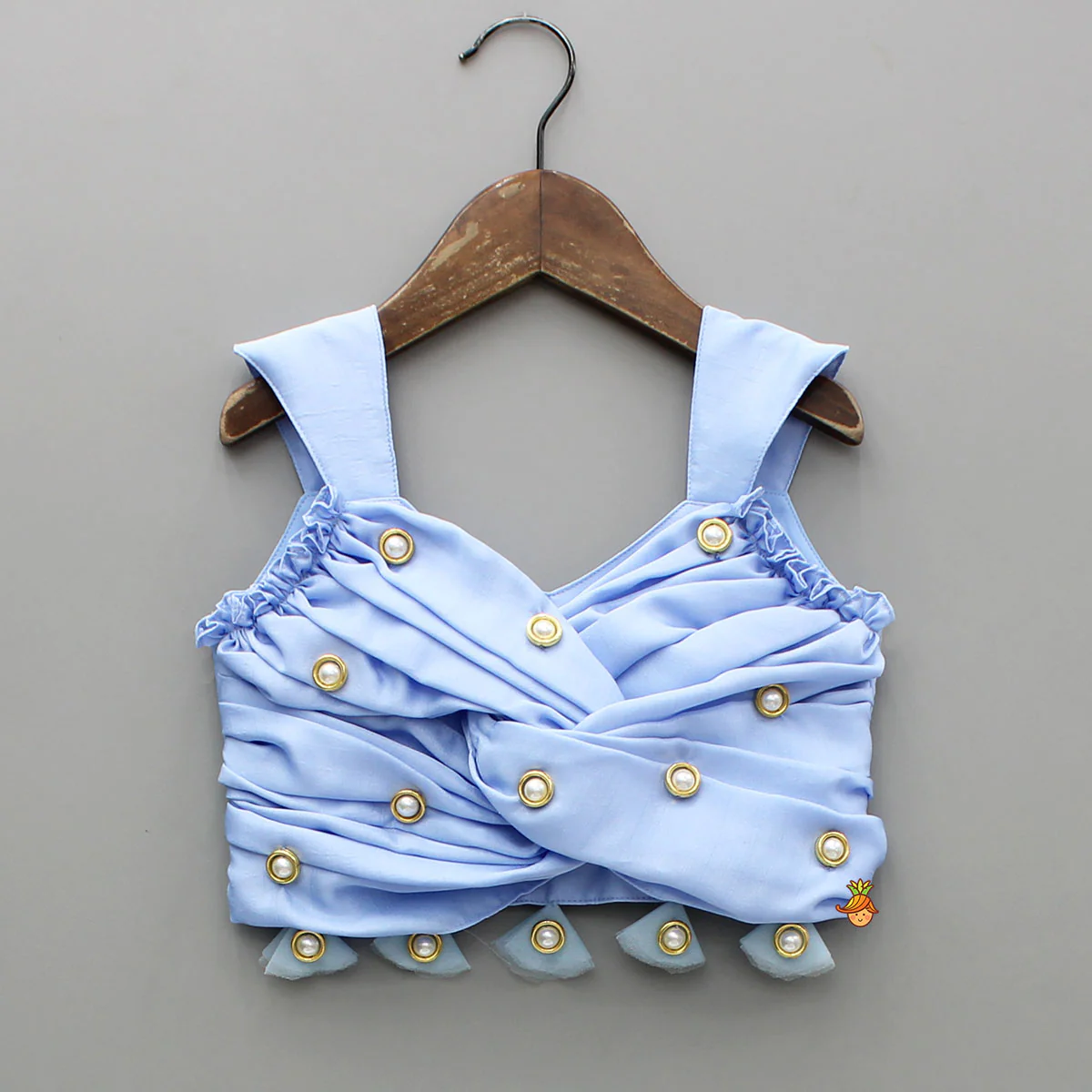Blue Draped Embellished Top With Palazzo - Image 3