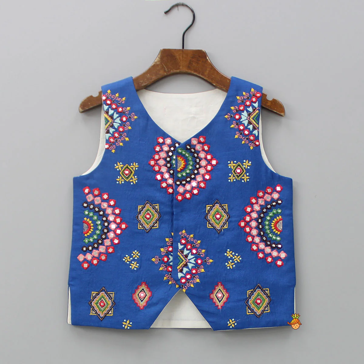 Blue Embroidered Jacket With Kurta And Pyjama - Image 6