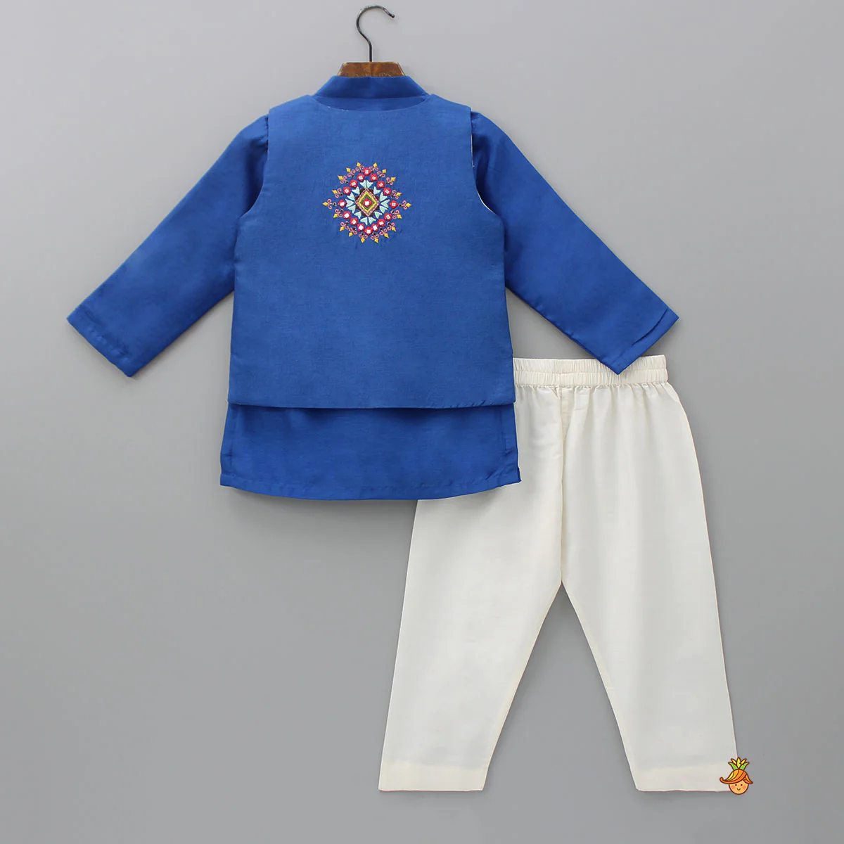 Blue Embroidered Jacket With Kurta And Pyjama - Image 2