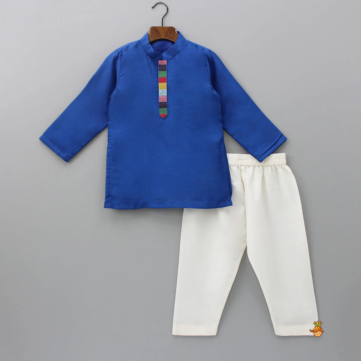 Blue Embroidered Jacket With Kurta And Pyjama - Image 3