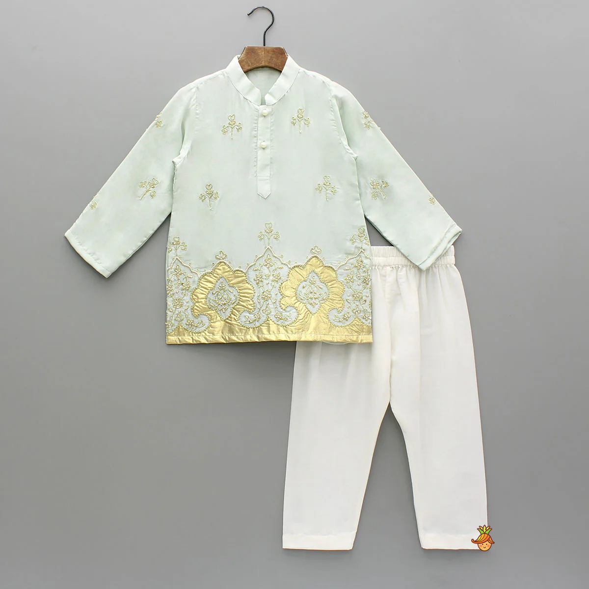 Blue Embroidered Silk Kurta And White Pyjama