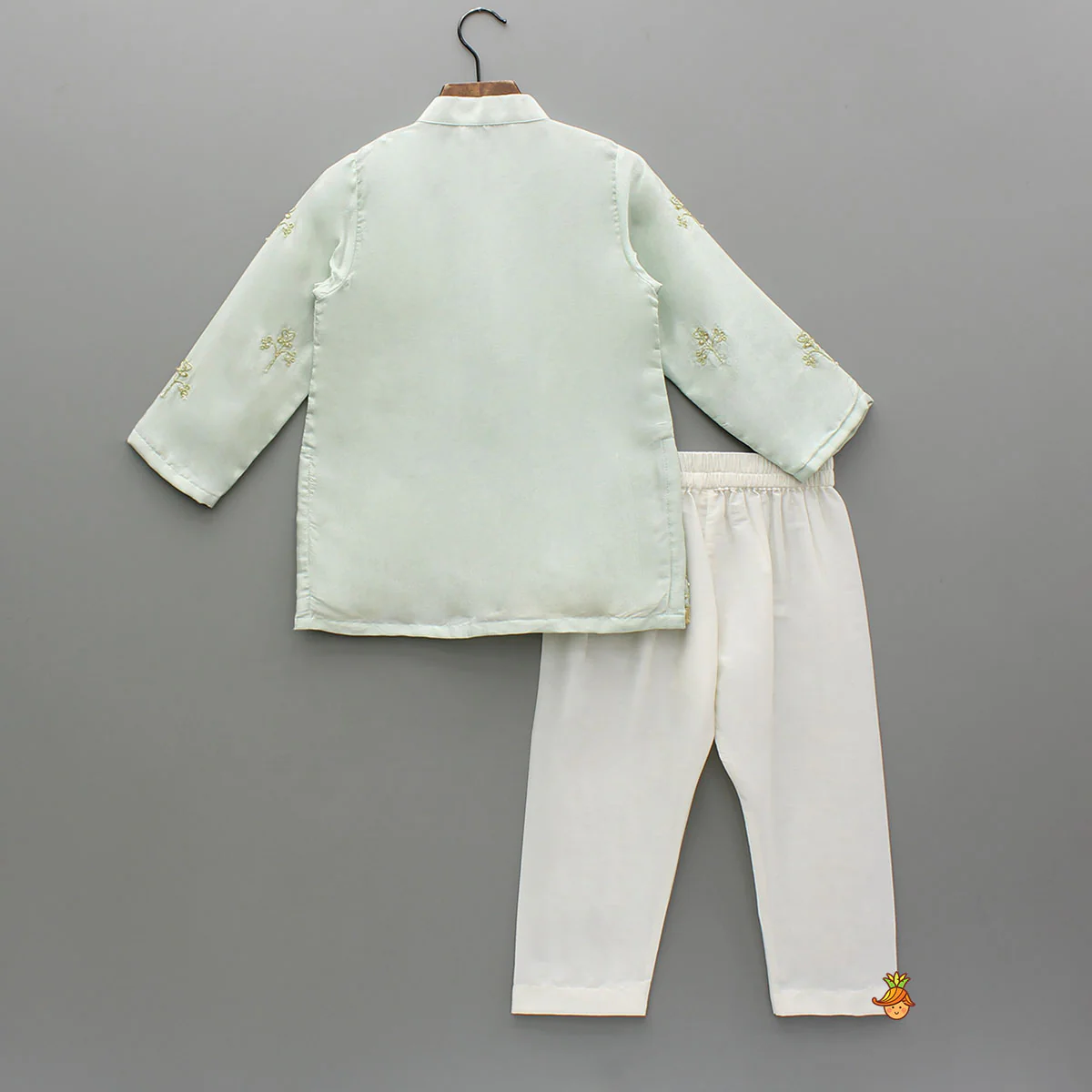 Blue Embroidered Silk Kurta And White Pyjama - Image 2