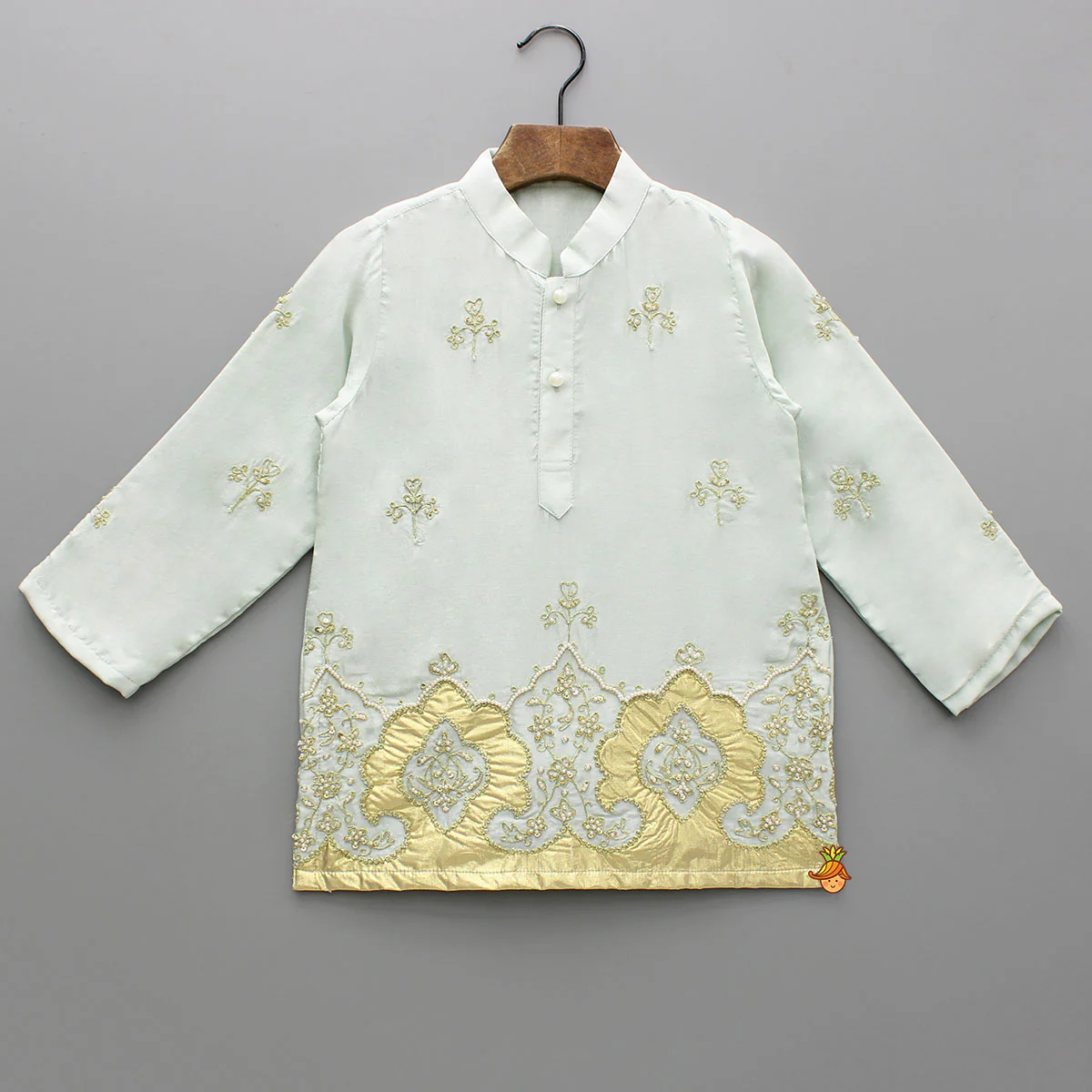 Blue Embroidered Silk Kurta And White Pyjama - Image 3