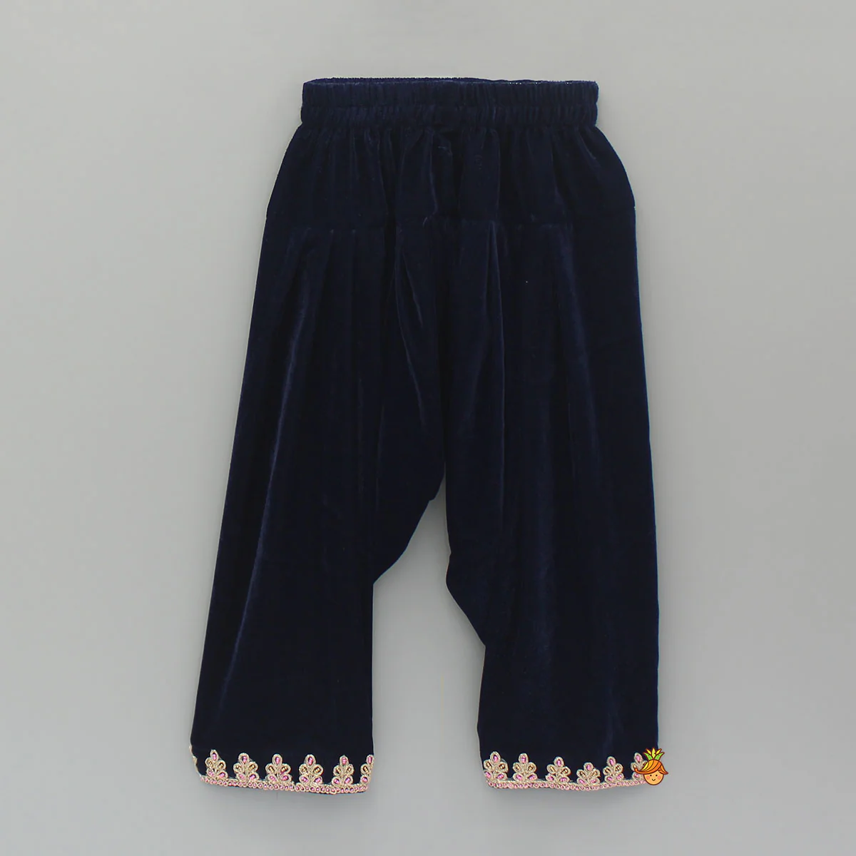 Blue Embroidered Velvet Kurti And Patiala With Fringes Detailed Dupatta - Image 5