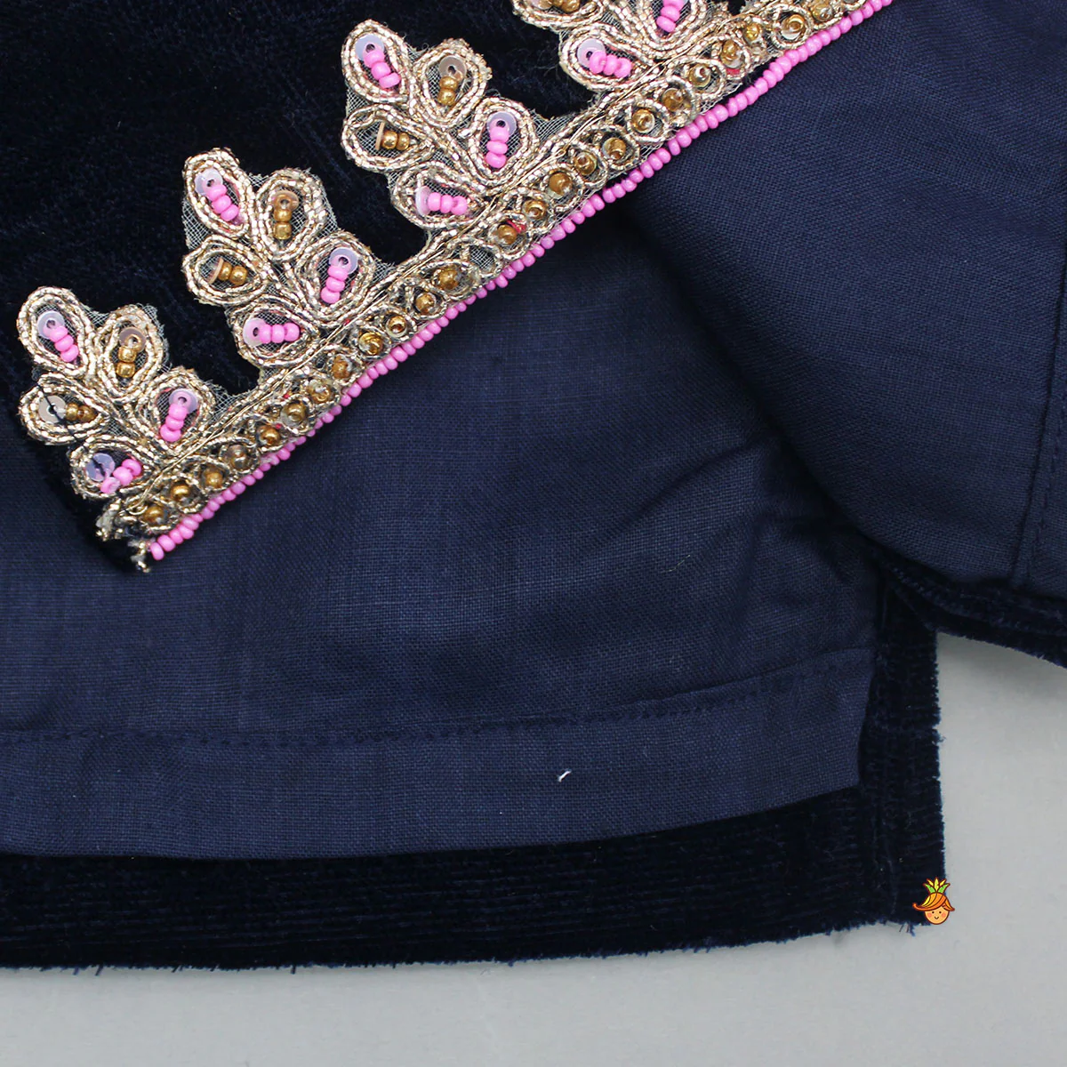 Blue Embroidered Velvet Kurti And Patiala With Fringes Detailed Dupatta - Image 6
